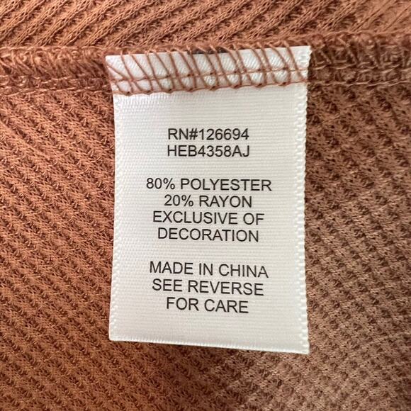 Live to be Spoiled Juniors Baby Doll Thermal Knit Top Large Brown Embroidered - Picture 6 of 7